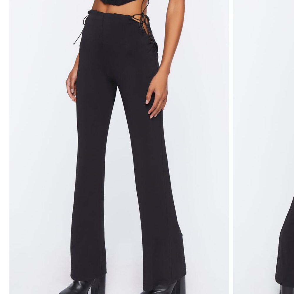 Forever 21 NWT Black Lace Up Flare Pants M High Rise Bootcut Y2K Grunge Cutout